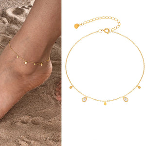 Gold plated stainless steel heart anklet bracelet for women delicate adjustable foot jewelry