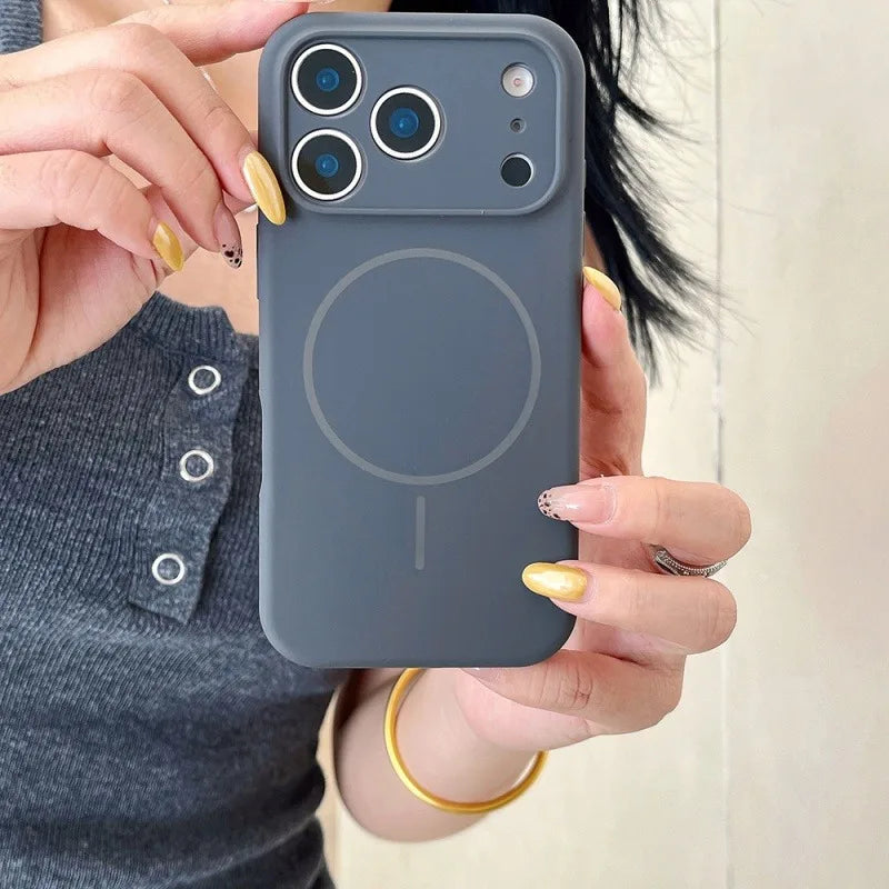 Person holding a blue MagSafe Silicone Case for iPhone 17 Pro Max & 13β16 Series