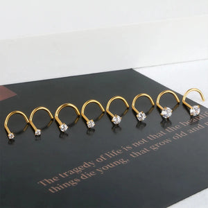 4pcs Cubic Zirconia Nose Studs 20G L-Shaped Shiny Nostril Jewelry