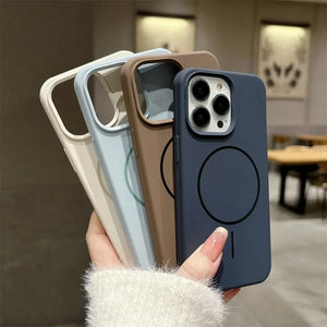 Four Luxury Skin Feel Magnetic Magsafe Phone Case for iPhone 12-17 Pro Max Plus Wireless Charger Cover.