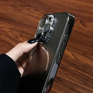 Black Luxury Nano Frosted Magsafe Case with Lens Glass Protect for iPhone 12-17 Pro Max Magnetic Wireless Charge Cover