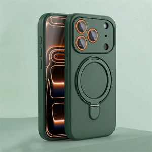 Magnetic Silicone iPhone Case with Kickstand – Green