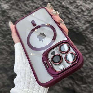 purple Luxury Magnetic Shockproof Phone Case For iPhone 15 14 13 12 11 16 17 Pro Max Plus 16E Stand Glass Lens Protection