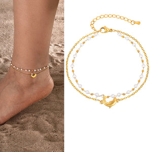 Gold plated stainless steel heart anklet bracelet for women delicate adjustable foot jewelry