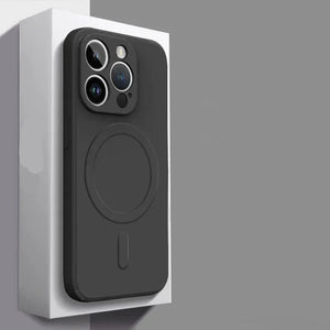 Magsafe magnetic phone case with liquid silicone material on a gray background