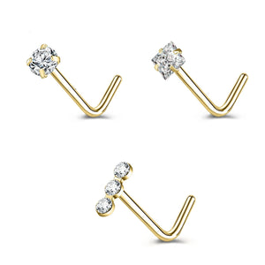 Gold & Silver Nose Stud Set – Heart Star Round L Shape Nostril Piercing 0.8x7mm