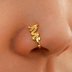 Vintage Gold Dragon & Butterfly Fake Nose Ring U-Shaped Copper Helix Jewelry