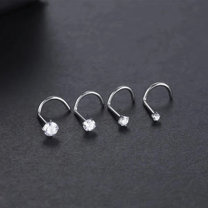 4pcs Cubic Zirconia Nose Studs 20G L-Shaped Shiny Nostril Jewelry