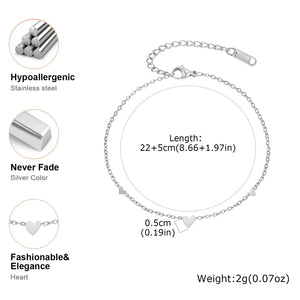 Gold plated stainless steel heart anklet bracelet for women delicate adjustable foot jewelry