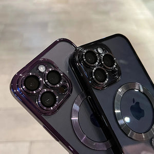Luxury magnetic plating clear MagSafe case for iPhone 11–17 Pro Max Shockproof, lightweight, wireless charging ready.