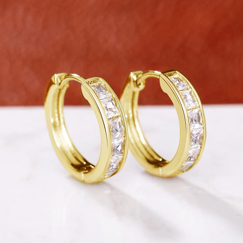 women's CZ hoop earrings princess square cubic zirconia elegant geometric hoops