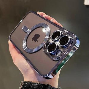 Luxury magnetic plating clear MagSafe case for iPhone 11–17 Pro Max Shockproof, lightweight, wireless charging ready.