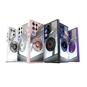 Transparent frosted magnetic Samsung Galaxy case with rotating ring stand and full shockproof coverage