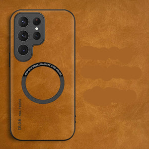 Luxury leather Magnetic Armor Case for Samsung Galaxy a brown background