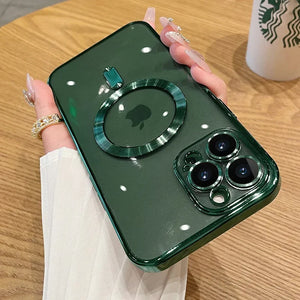 Green Luxury Plating Magnetic MagSafe Transparent iPhone Case with Lens Protector