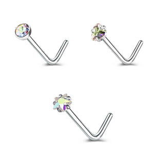 Gold & Silver Nose Stud Set – Heart Star Round L Shape Nostril Piercing 0.8x7mm