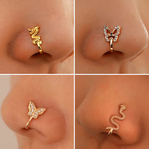 Vintage Gold Dragon & Butterfly Fake Nose Ring U-Shaped Copper Helix Jewelry
