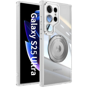 Transparent frosted magnetic Samsung Galaxy case with rotating ring stand and full shockproof coverage