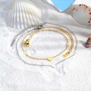 Gold plated stainless steel heart anklet bracelet for women delicate adjustable foot jewelry
