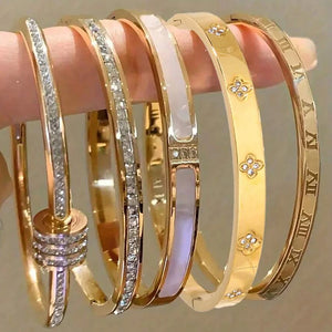 Sparkling zirconia stainless steel stackable bangle bracelet set for women