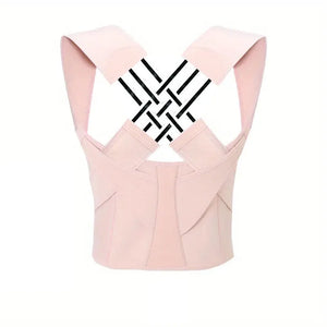 Adjustable back support strap for shoulder alignment and daily posture comfort Pink crop top with geometric cutout design on a white background