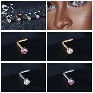 Gold & Silver Nose Stud Set – Heart Star Round L Shape Nostril Piercing 0.8x7mm