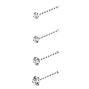 4pcs Cubic Zirconia Nose Studs 20G L-Shaped Shiny Nostril Jewelry