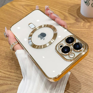 Luxury Plating Magnetic MagSafe Transparent iPhone Case with Lens Protector