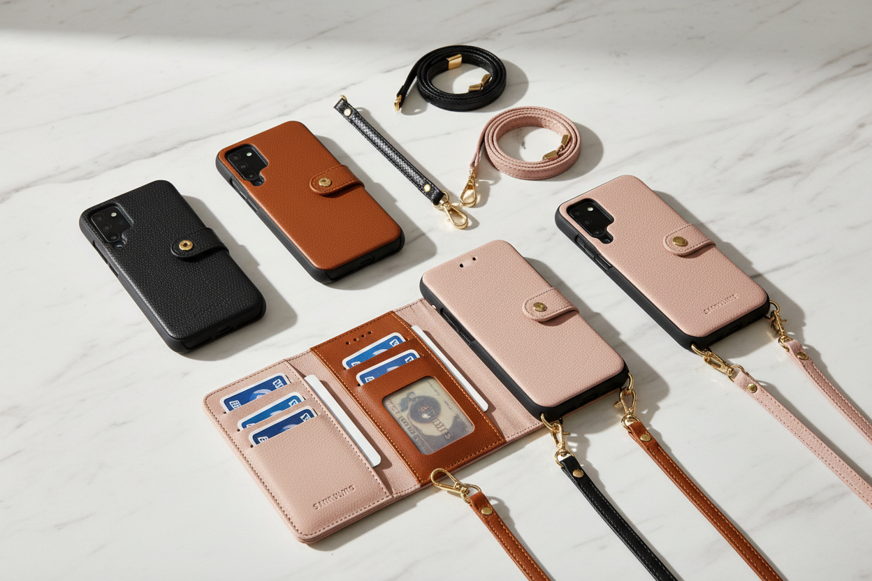 Buy Samsung Galaxy wallet & crossbody cases with card holder, leather flip cover, strap, lanyard and shockproof drop protection. Stylish and secure.
