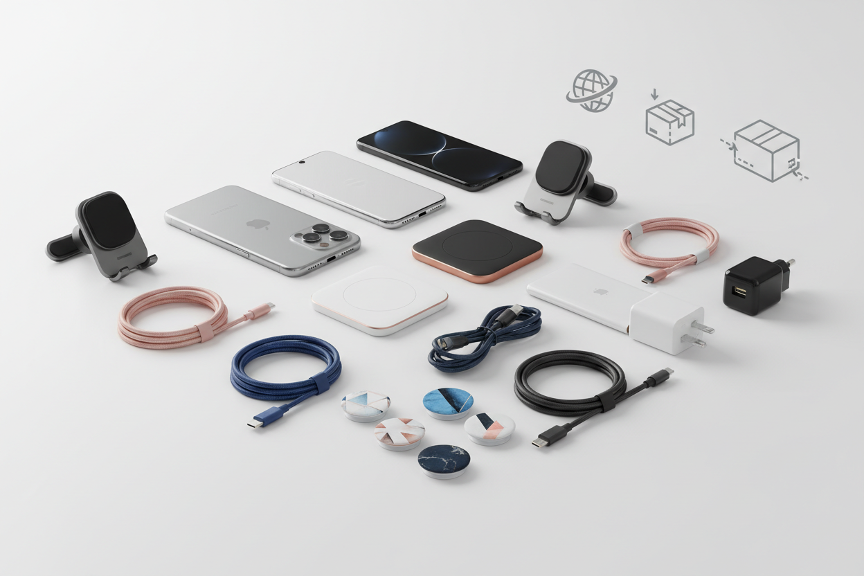 phone cases & accessories — protective cases for iPhone, Samsung & Google Pixel, plus chargers, holders, stands & pop sockets.