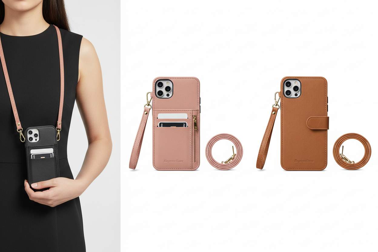 Buy iPhone wallet & crossbody cases with card holder, leather flip cover, strap, lanyard and shockproof drop protection. Slim, stylish and secure.