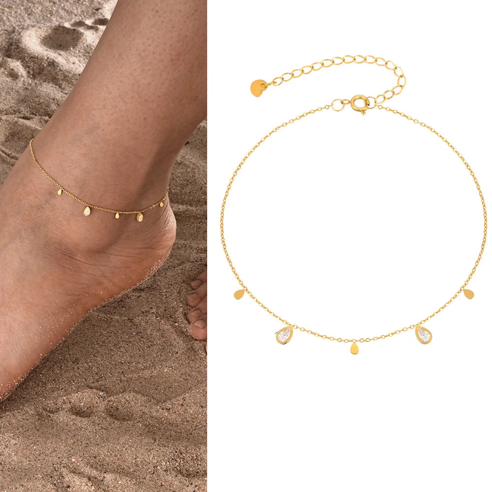 Gold plated stainless steel heart anklet bracelet for women delicate adjustable foot jewelry