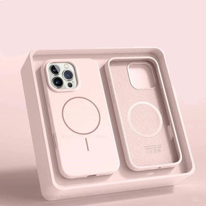 Pink silicone phone case with 'Official Liquid' branding on a light pink background