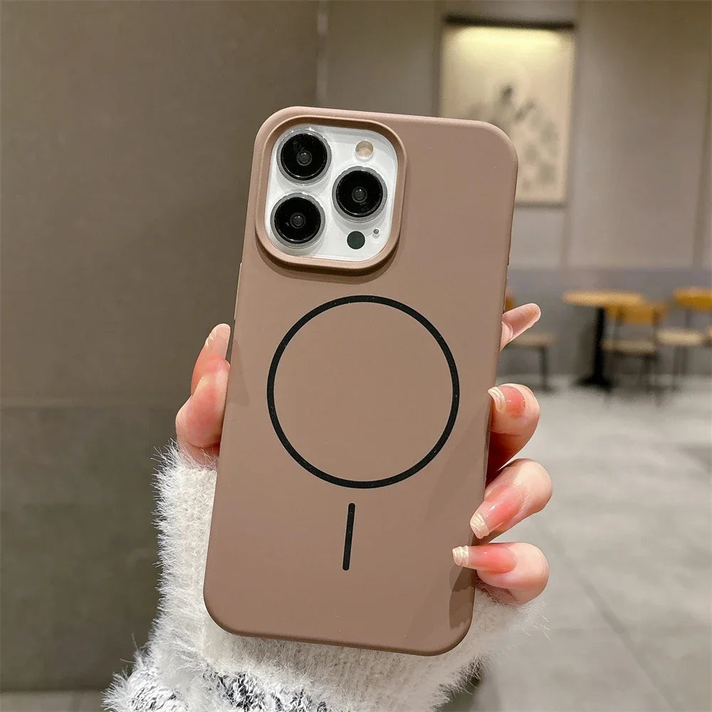 Luxury Skin Feel Magnetic Magsafe Phone Case for iPhone 12-17 Pro Max Plus Wireless Charger Cover.