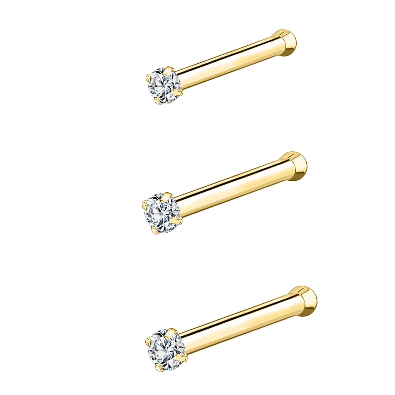 Gold & Silver Nose Stud Set – Heart Star Round L Shape Nostril Piercing 0.8x7mm