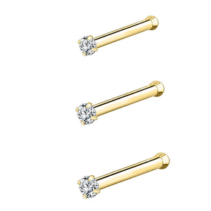 Gold & Silver Nose Stud Set – Heart Star Round L Shape Nostril Piercing 0.8x7mm