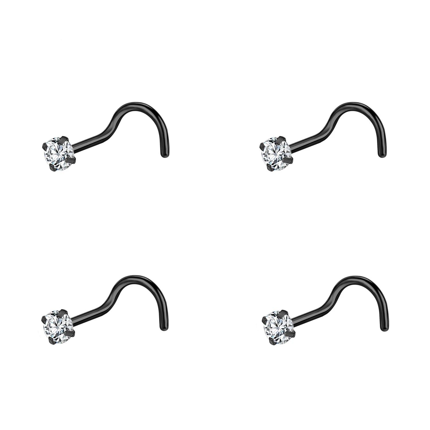 Gold & Silver Nose Stud Set – Heart Star Round L Shape Nostril Piercing 0.8x7mm