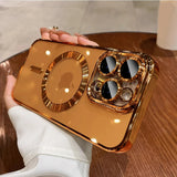 Luxury magnetic plating clear MagSafe case for iPhone 11–17 Pro Max Shockproof, lightweight, wireless charging ready.