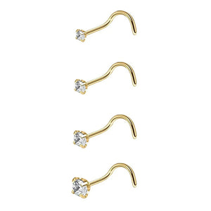4pcs Cubic Zirconia Nose Studs 20G L-Shaped Shiny Nostril Jewelry