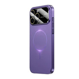 Purple MagSafe Matte Case for iPhone with a glowing circle on a white background