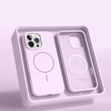 Silicone phone case with 'Official Liquid' branding on a light purple background