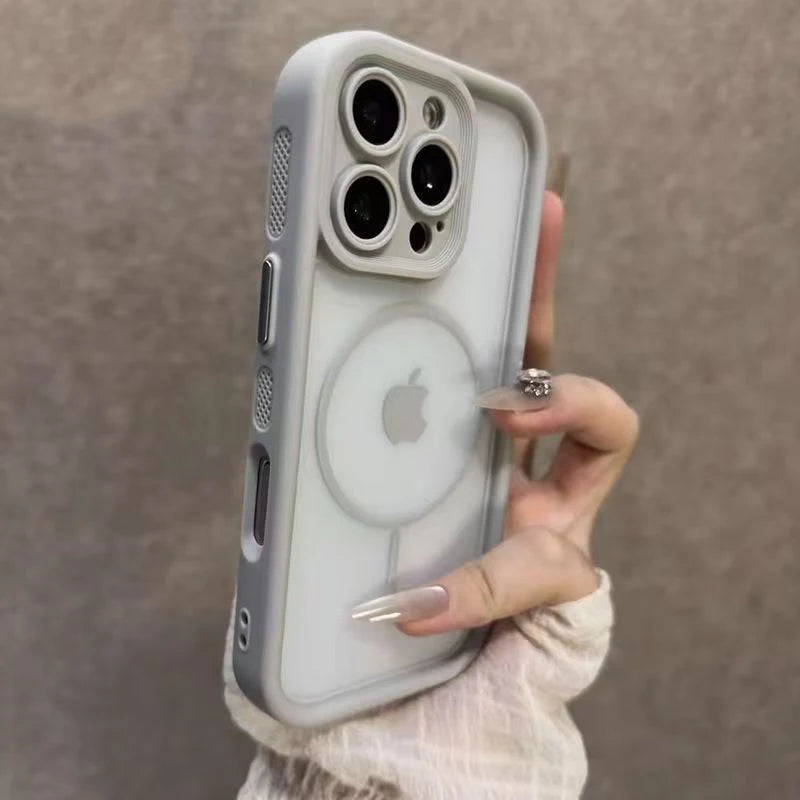 Luxury Matte Transparent MagSafe iPhone Case Magnetic Bumper Cover