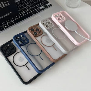 Luxury Matte Transparent MagSafe iPhone Case Magnetic Bumper Cover