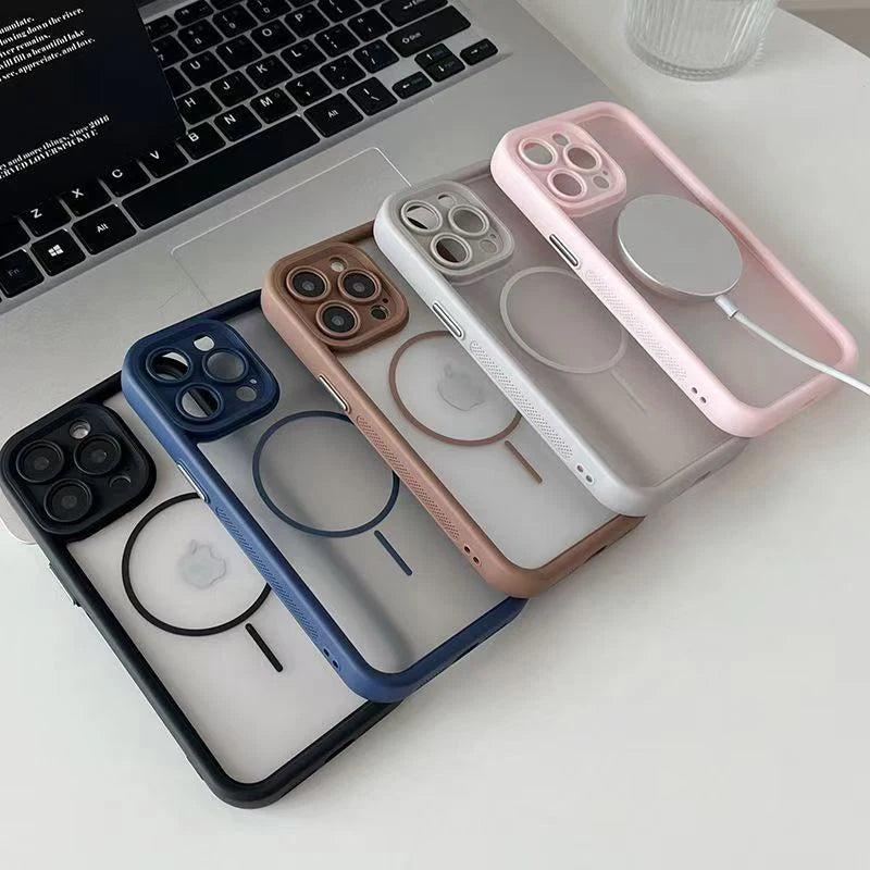Luxury Matte Transparent MagSafe iPhone Case Magnetic Bumper Cover
