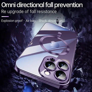 Luxury Plating Magnetic MagSafe Transparent iPhone Case with Lens Protector