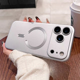 Person holding a silver Metallic Paint Magnetic MagSafe Case for iPhone 17 16 15 14 13 12 11 Pro Max Plus