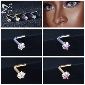 Gold & Silver Nose Stud Set – Heart Star Round L Shape Nostril Piercing 0.8x7mm