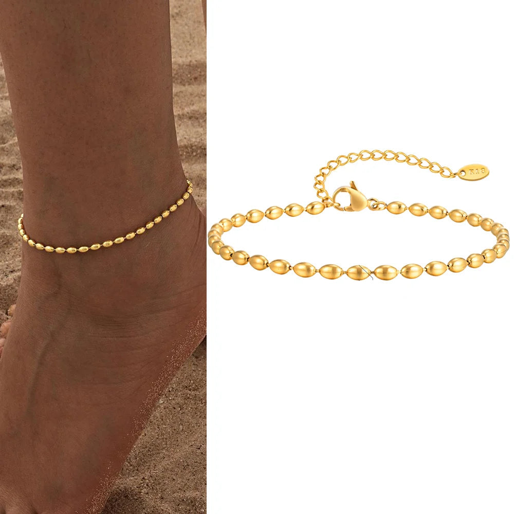 Gold plated stainless steel heart anklet bracelet for women delicate adjustable foot jewelry