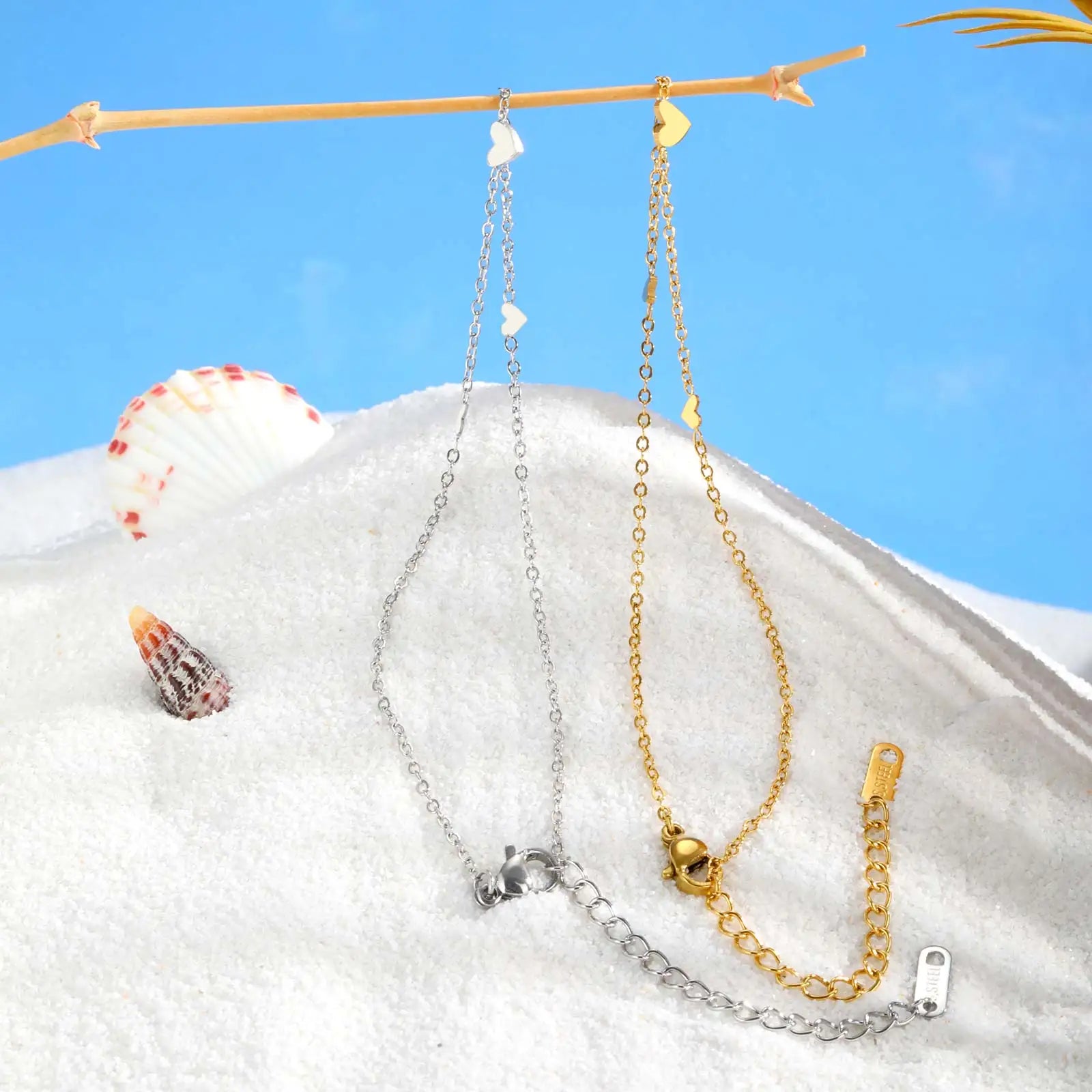 Gold plated stainless steel heart anklet bracelet for women delicate adjustable foot jewelry