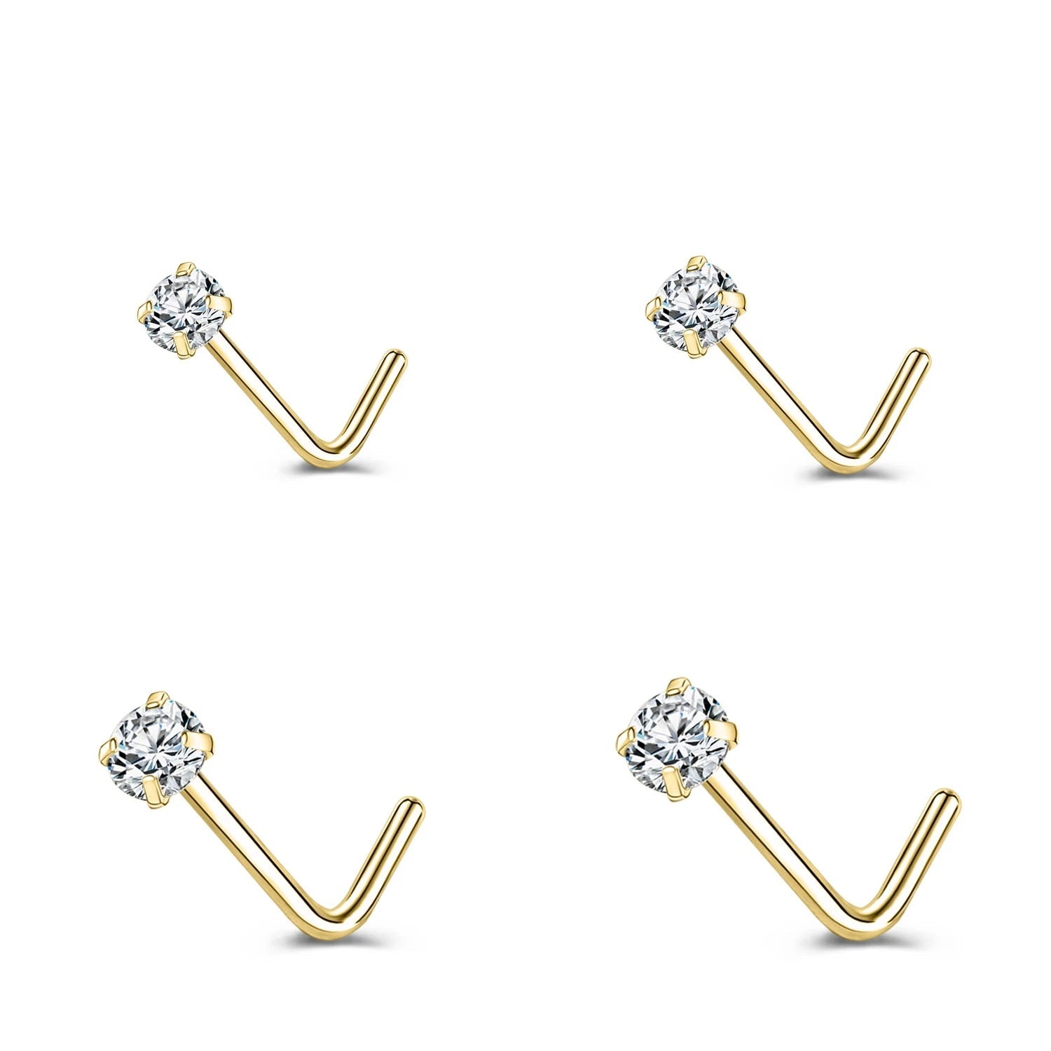 Gold & Silver Nose Stud Set – Heart Star Round L Shape Nostril Piercing 0.8x7mm